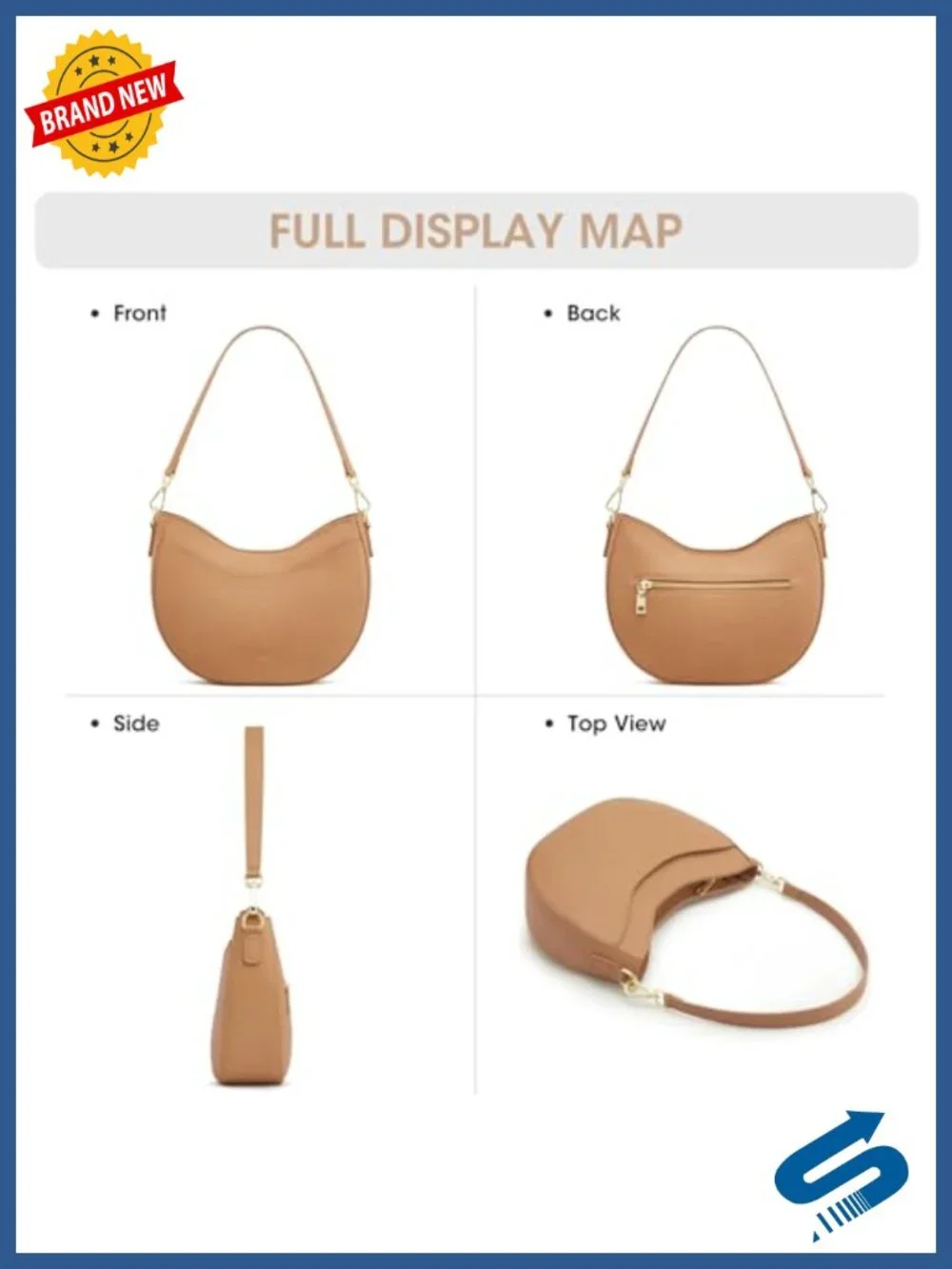 Genuine Leather Crossbody Hobo Bag with Zipper, Adjustable Strap, Small Satchel